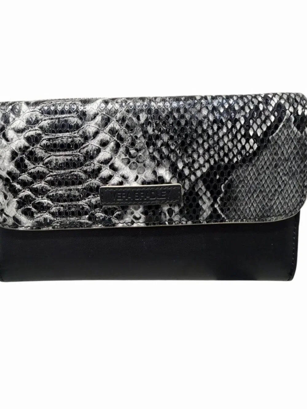 Vera Bradley Black Snakeskin Women's Wristlet Wallet Zip & Snap Closure